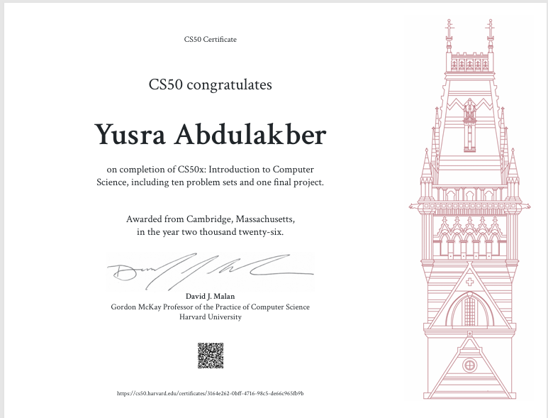 CS50: Introduction to Computer Science certificate