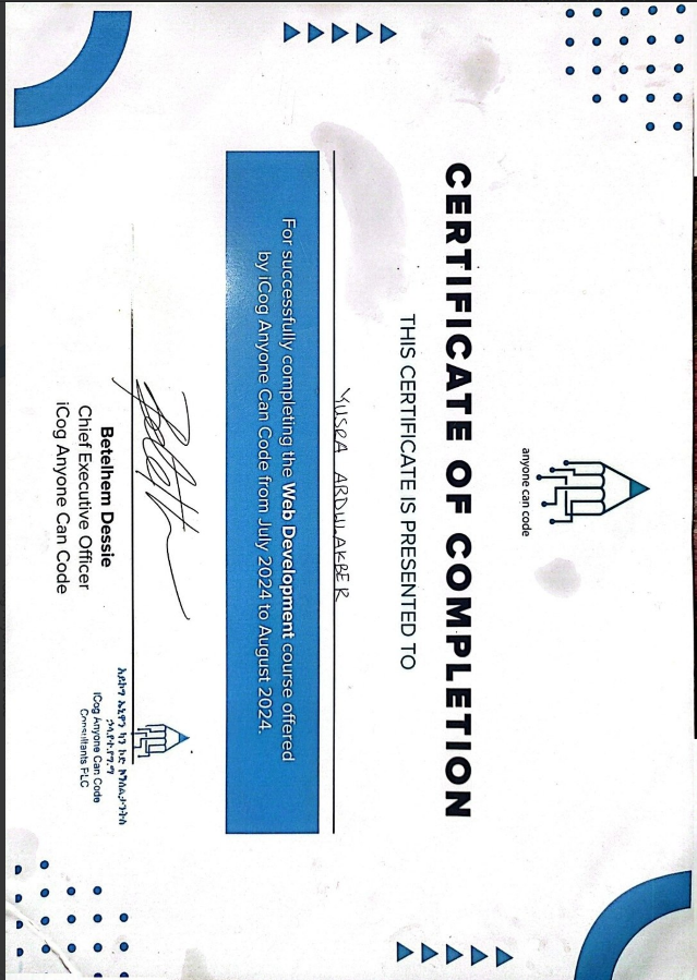 Web Development Course certificate